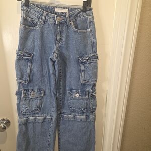 Garage Denim Women Baggy Denim Blue Cargo Jeans Skater Emo